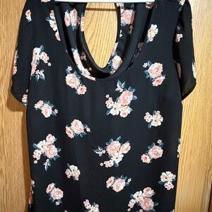 Torrid Black Blouse with Pink Floral Pattern